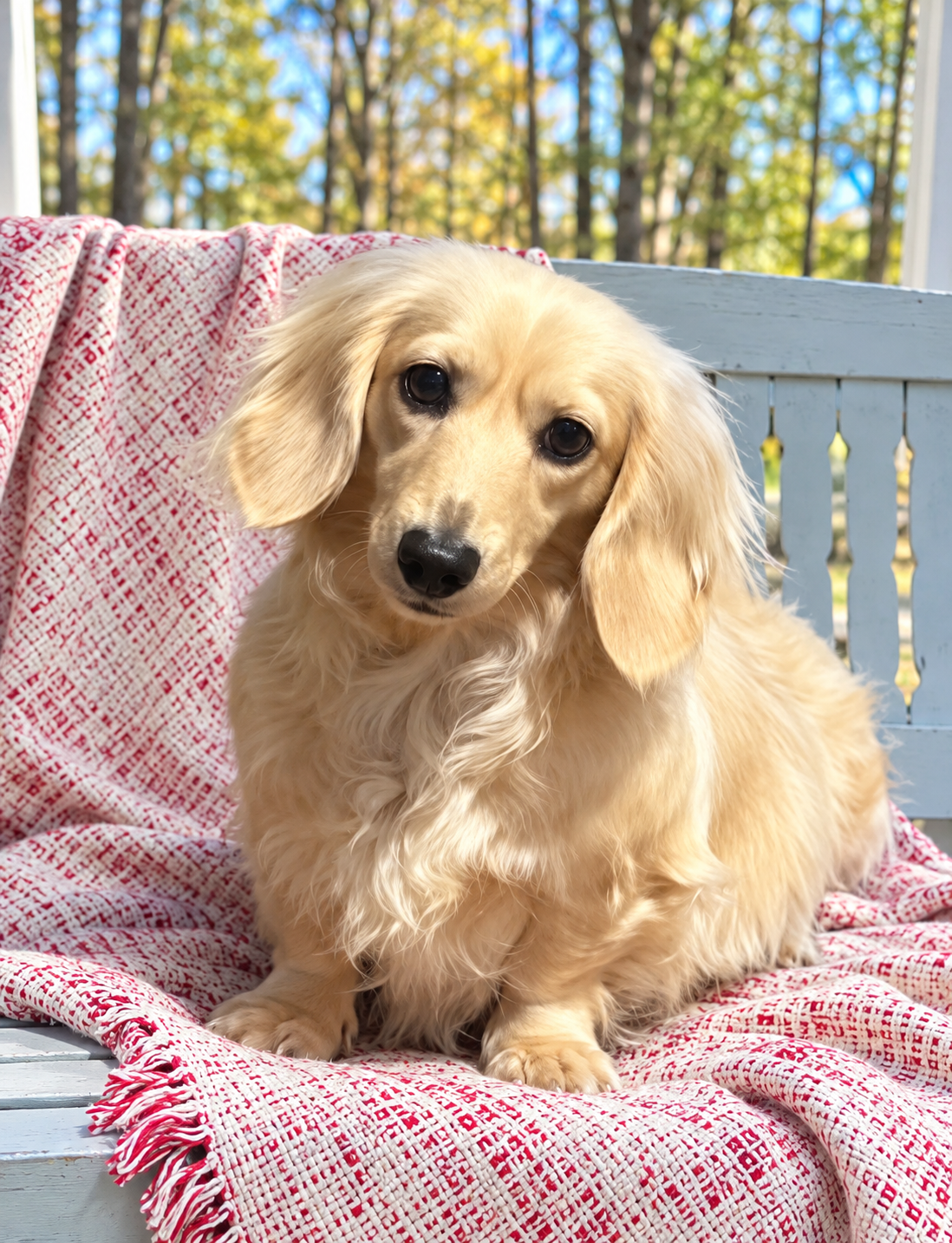 Lily, our twelve-pound cream miniature dachshund